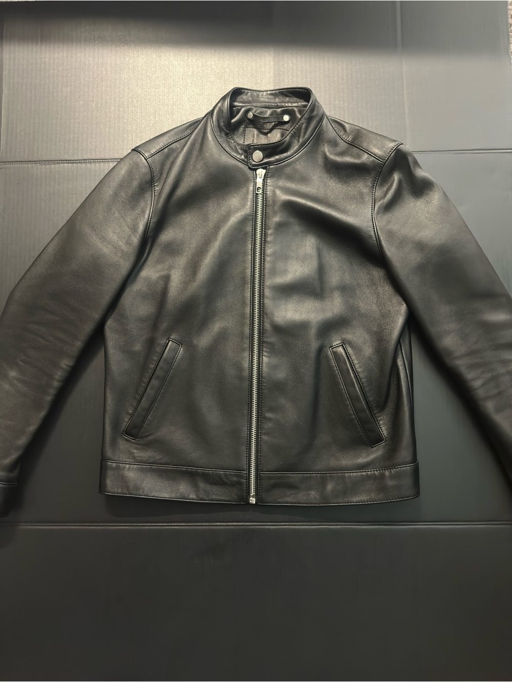 Thursday Boot Company Black Leather Racer Jacket Medium Athletic Fit